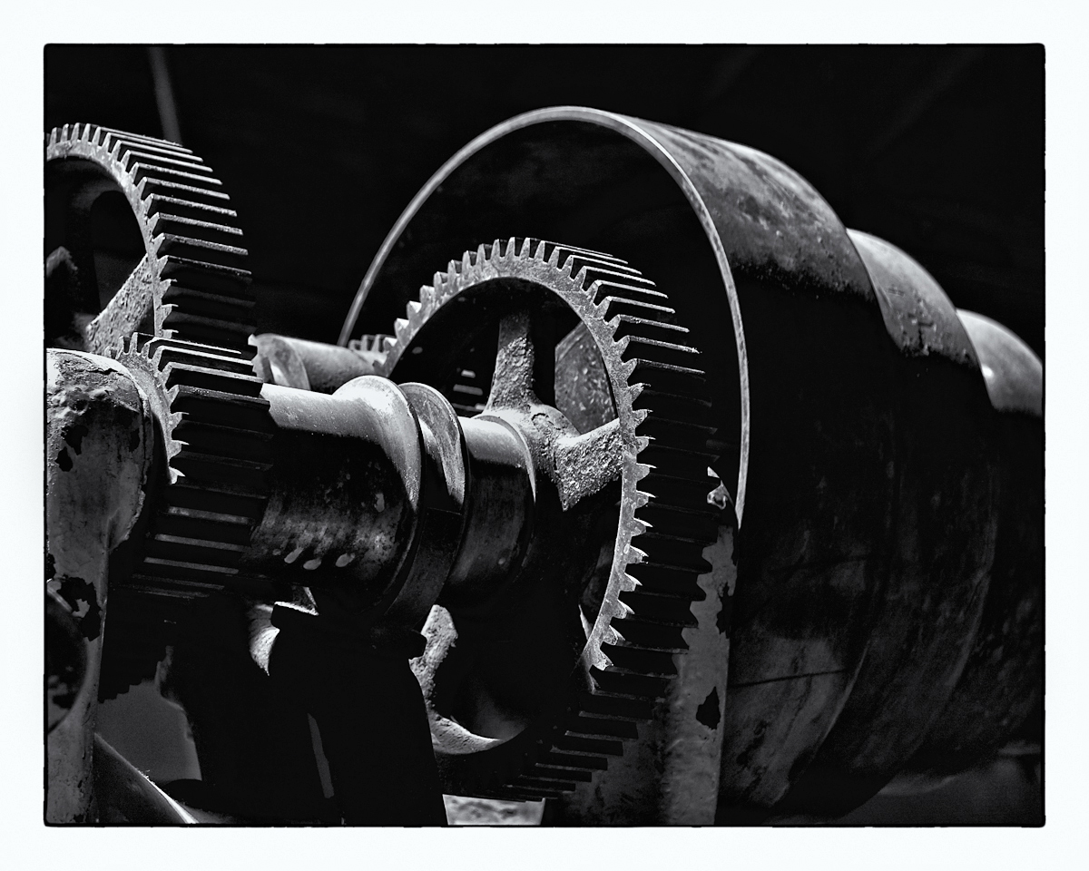 Toronto Canada distillery district aged design detail equipment factory grunge industrial iron black & white machinery vintage texture