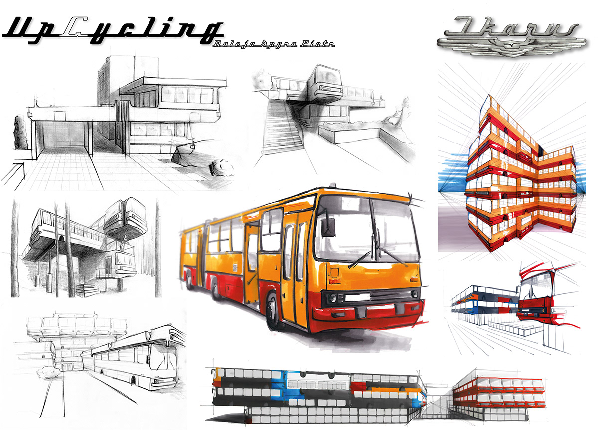 sketching Marker pencil recycling bus ikarus 260 concept art