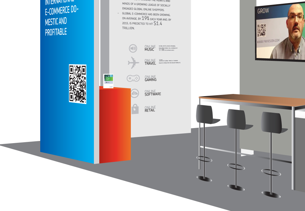 exhibition stand design with coffee corner  for a fintech company
