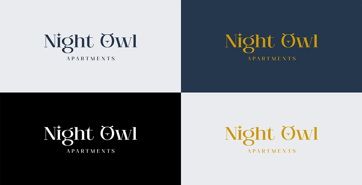 apartment branding  elegant gold hotel identity Introvert Rent gold foil Night Owl