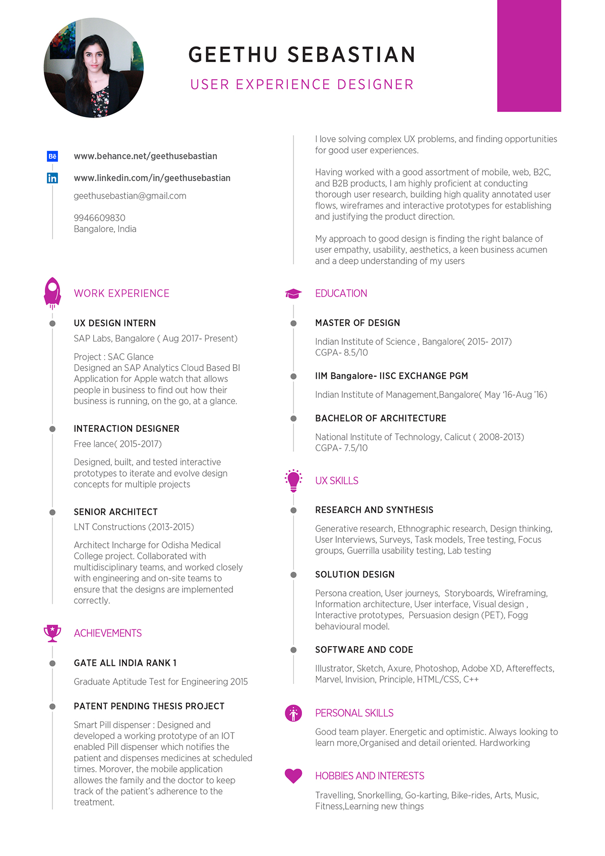 Resume Free Resume CV ux resume Designer resume simple resume resume template template adobeawards