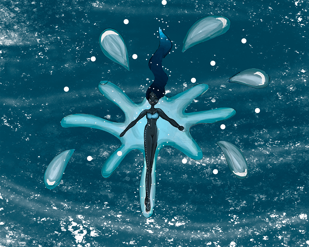 lani goddess human black White HAWAII water Magic   blue hue bend Water Bending bamboo Island