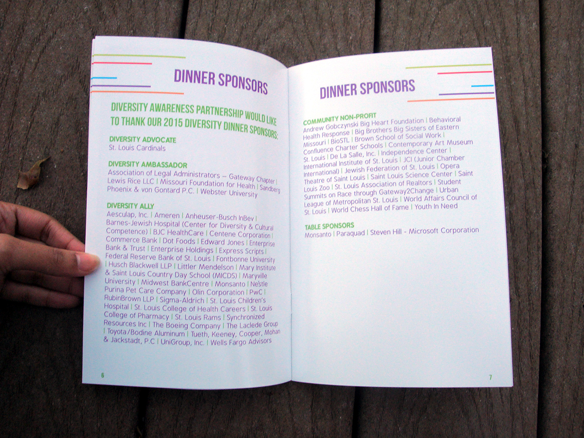 Adobe Portfolio dinner inclusion Diversity colors table invite rsvp Booklet Program lines