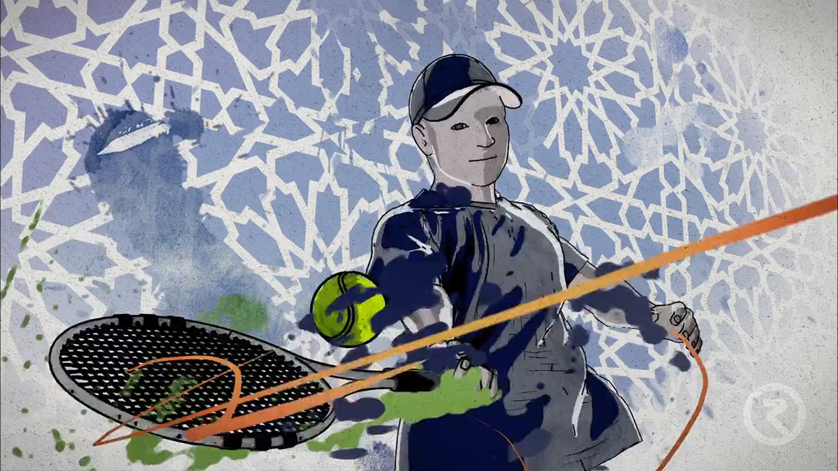 sports 2D animation  badminton Character corporate graphics ink splash video