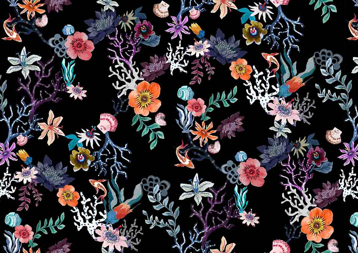 Fashion  textile pattern Tropical watercolor print handpainted