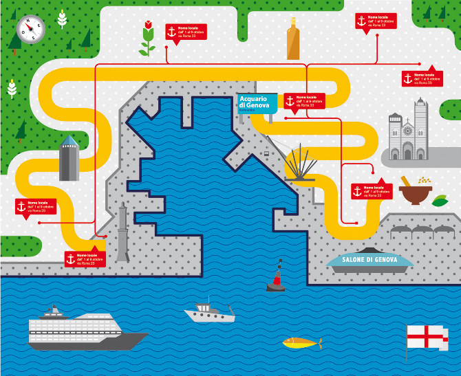 genova genoa port maps views icons flat color fresh Roberto ciappelloni ied 6.14 Monocle pattern