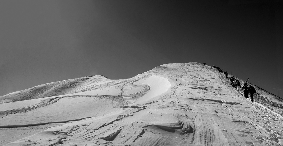 aspen Highlands Bowl skiing black and white