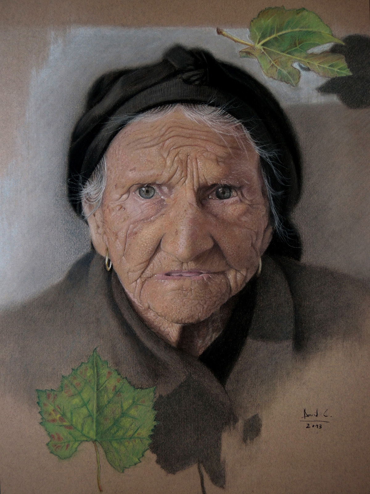 Pencil drawing color pencil  pastel pencil  pastel  portrait  elder  old woman  grandmother  realism  hyperrealism  mary  david c.  David  light  foot