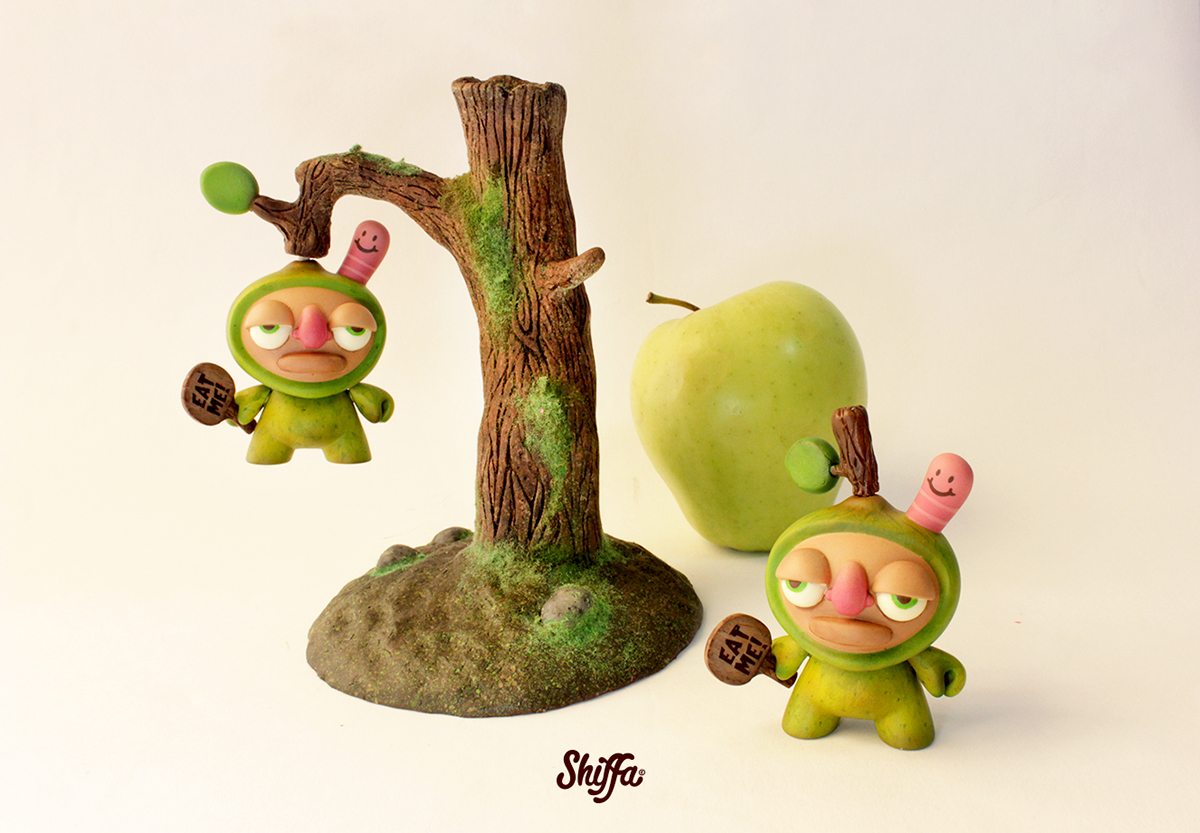 vinyl Dunny Kidrobot shiffa art toy custom toy logo Pear apple Tree  resin cartoon ilustration
