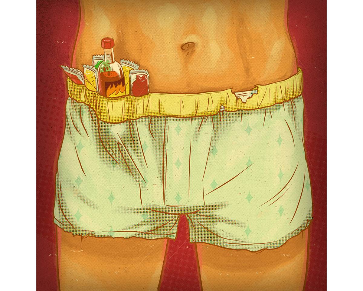 vintage underwear funny risque panties Boxer shorts Pizza campaign Fast food texture social media