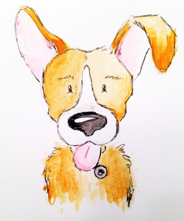 dogs watercolor penandink Custom Illustration Cartoons mixed media