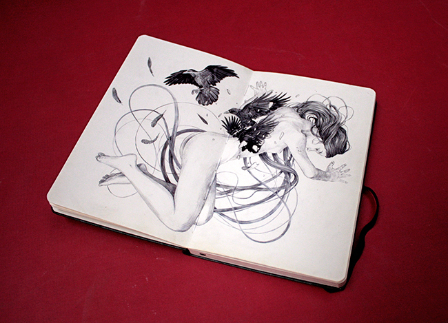 moleskine the moleskine project hashimoto contemporary chamo san girl nude crows ballpoint pen sketchbook
