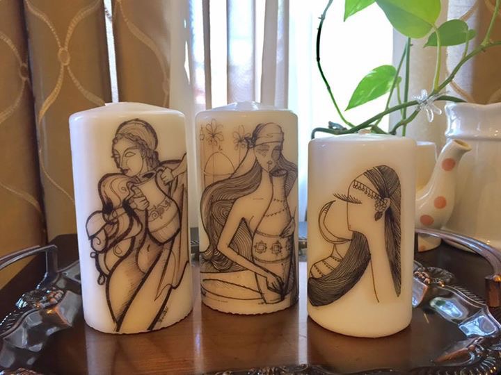 ink micron pen ILLUSTRATION  wax candles paper women middle east iraq BAGHDAD mesopotamia