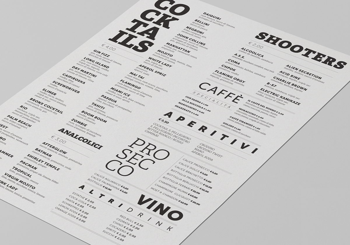 bar cafe cocktail Stationery black White glass lettering editorial menu drink museo Adelle identity logo