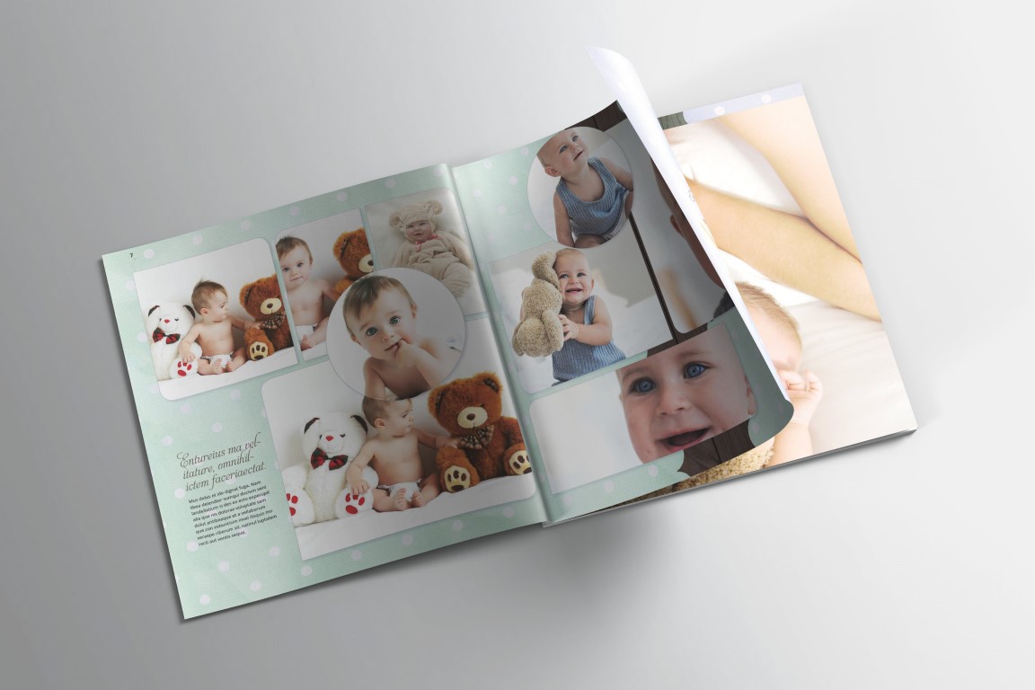 Album baby book christening CMYK family idml InDesign memories modern pastel photo photo album photobook photobook template