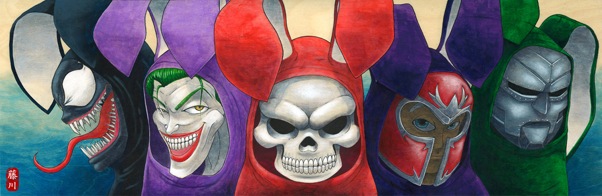 artattacksf comicshow bunnyreaper dc mashup art villains design Character acrylic woodpanel