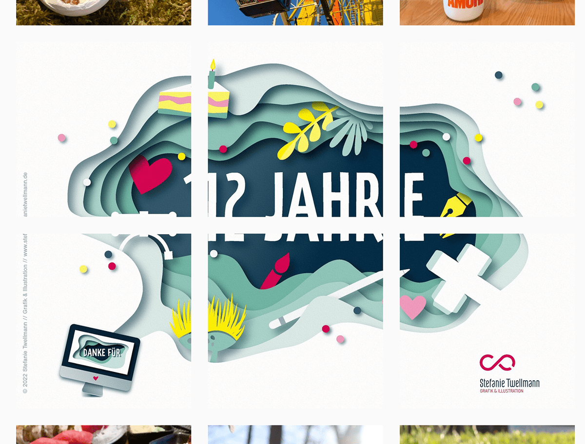 Adobe Portfolio danke firmengeburtstag Geburtstag grafik ILLUSTRATION  Jubiläum kartenillustration pastell
