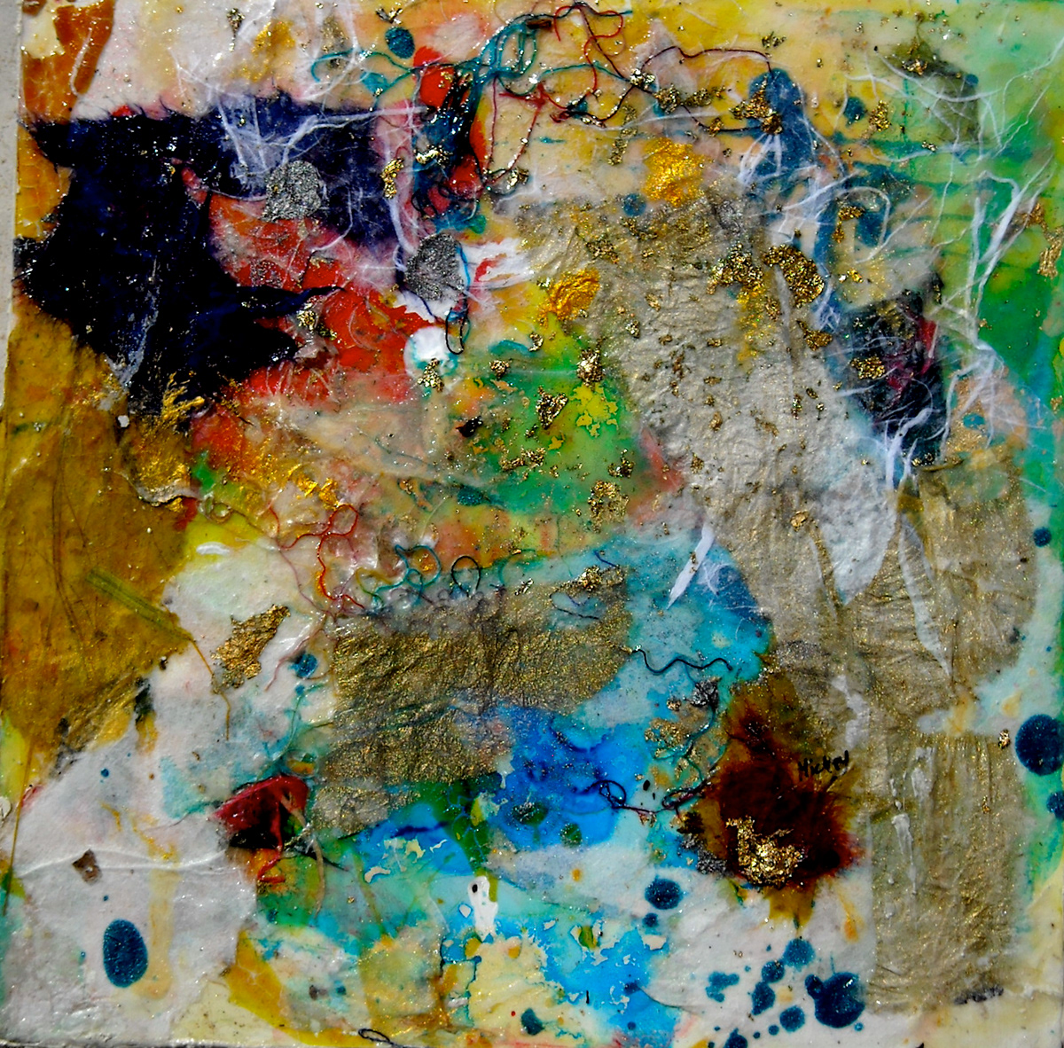 mixed media abstracts abstract collage Acrylic paint banana mango and mulberry fiber paperer
