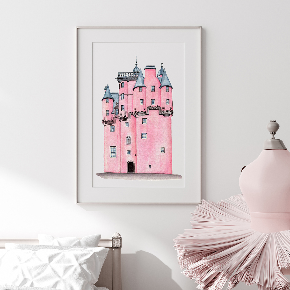 architecture painting architecture print castle painting elegant wall art feminine wall decor french castle landmark painting Modern Interior Decor uk painting watercolor castle