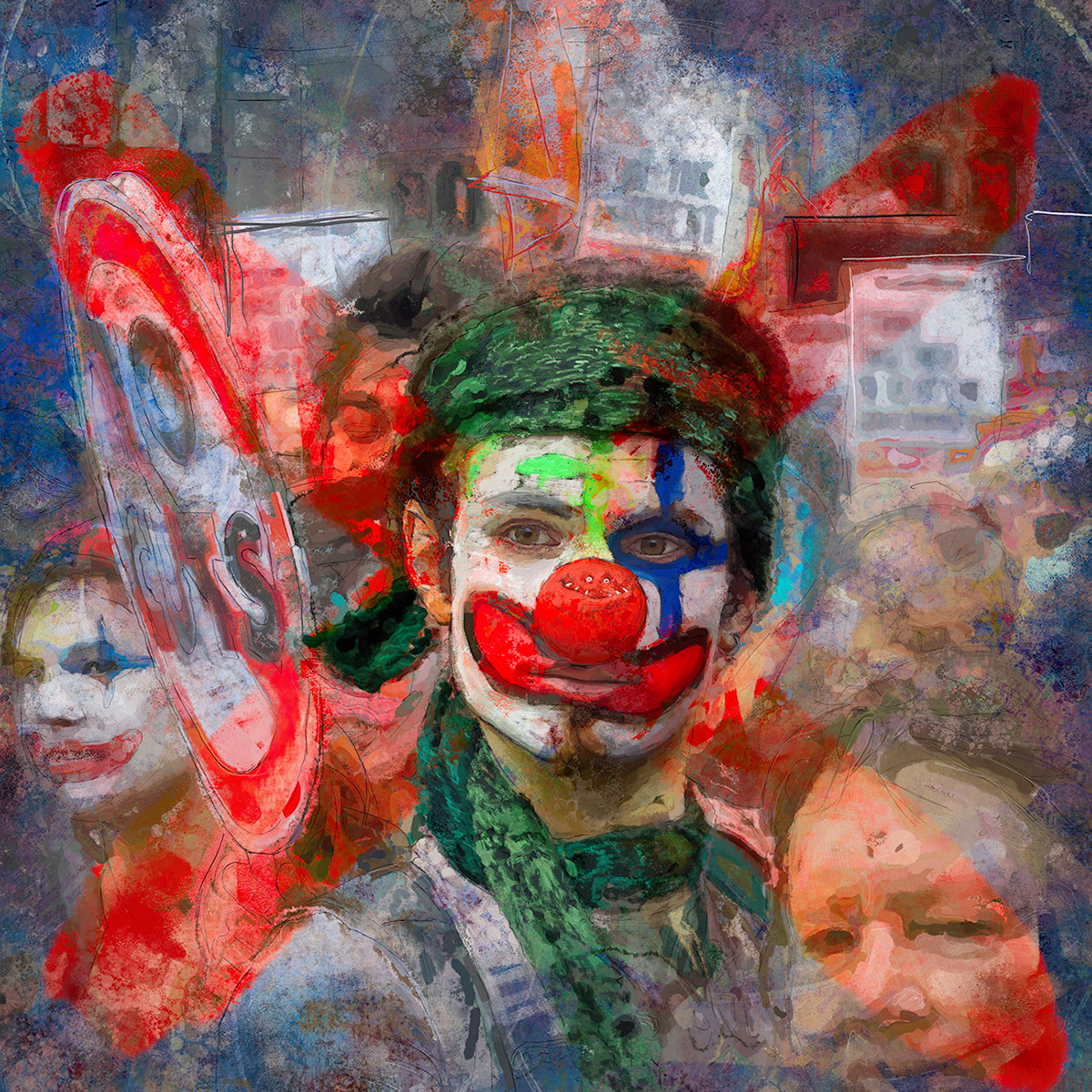 clown Digital Art  painting   photoshop portrait protest