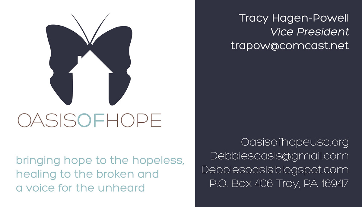 oasis of hope human trafficking business card letterhead butterfly