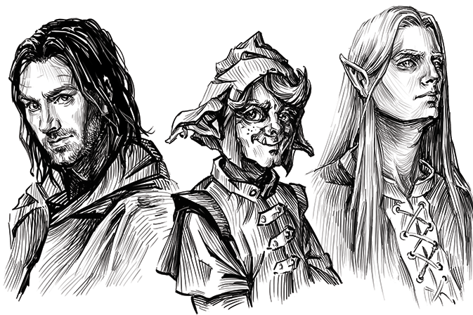 tabletop game rpg fantasy Drawing  ink blackandwhite elves goblins Gaming ILLUSTRATION 