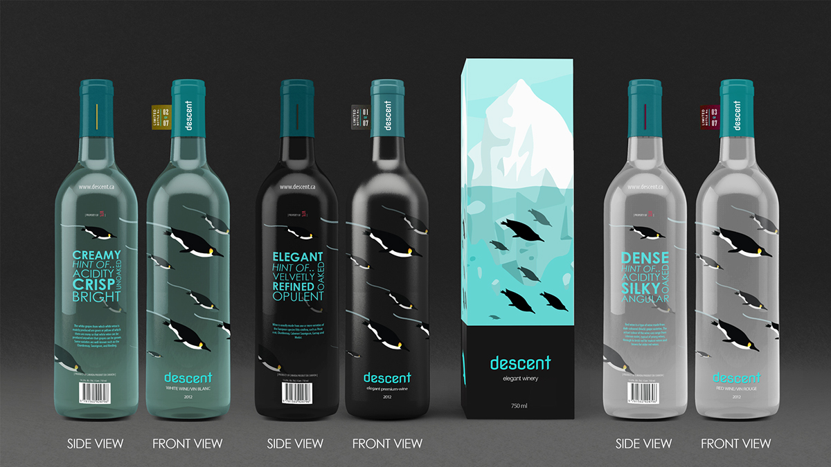 emperor penguin wine dieline digital design modern 2d Illustration bottle packaging clean simple adaa_2015 adaa_school vancouver_film_school ADAA_Country Canada adaa_packaging