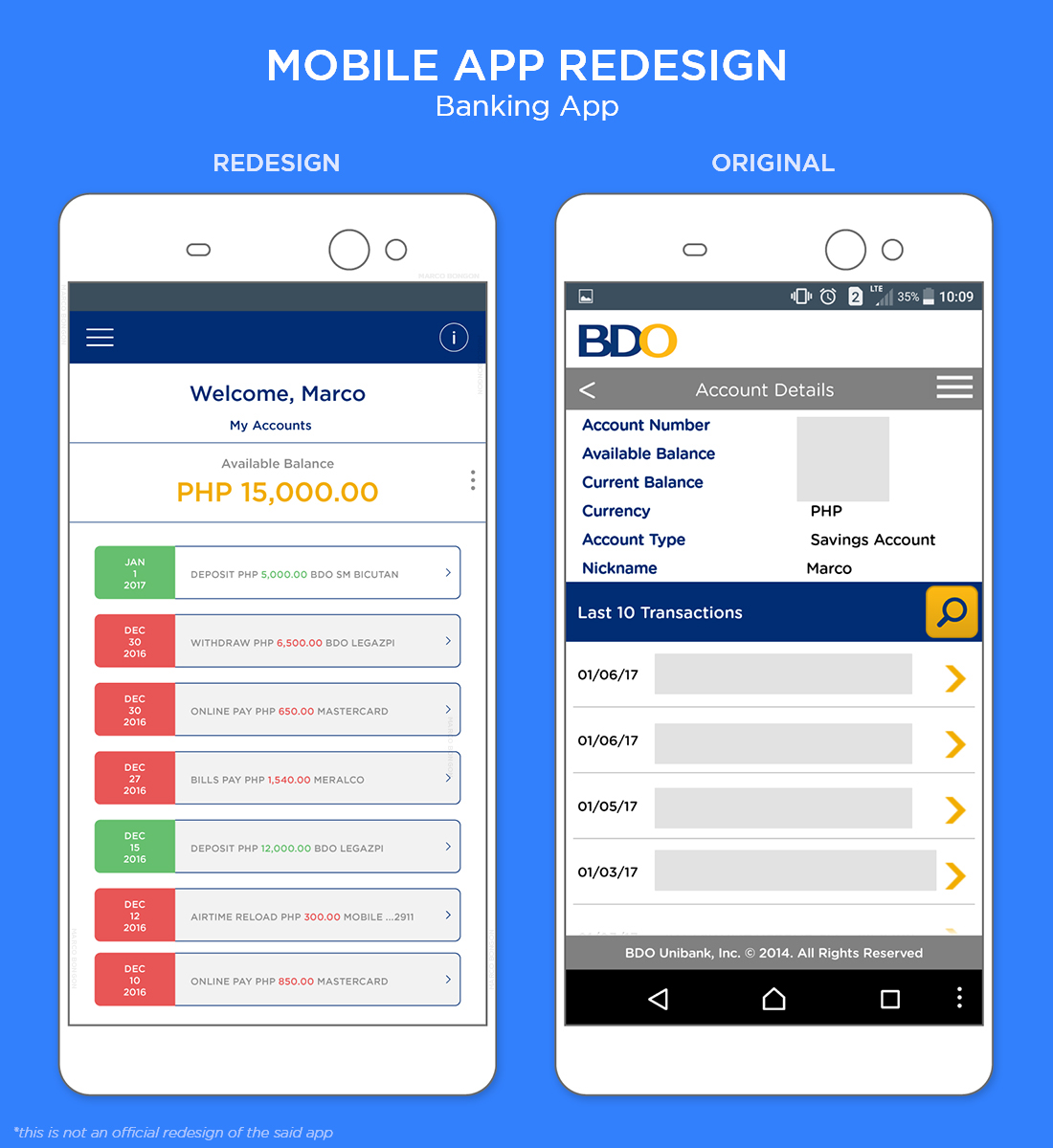 app UI ux Mobile app redesign refresh android ios BDO banking