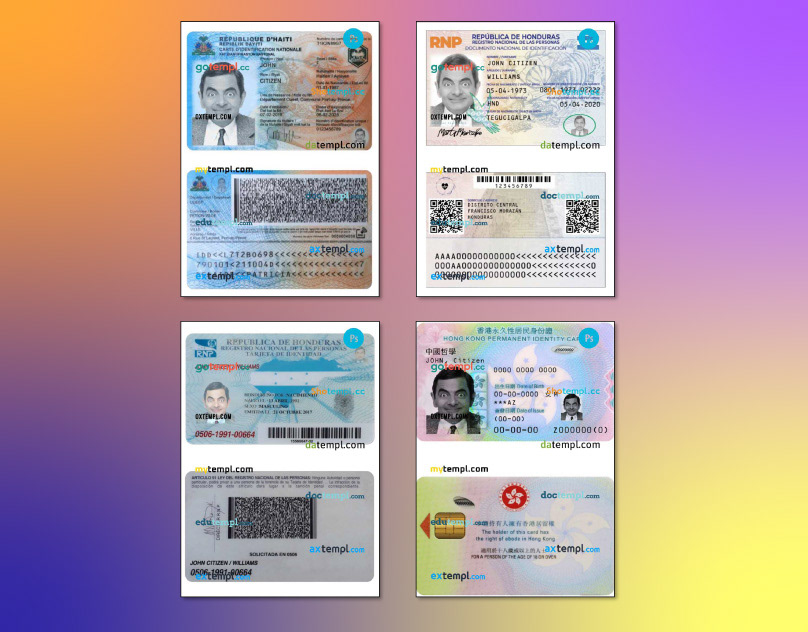 Haiti Honduras Hong Kong psd ID template example sample samples edit