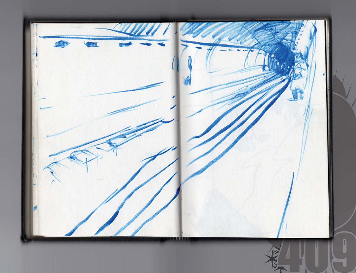 sketch book sketch subway metro train station railway people cold winter summer spring Fall autumn ball point pen Sumi brush