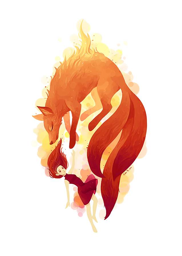 FOX kitsune freeminds fantasy fire red orange girl animal anime manga children nursery