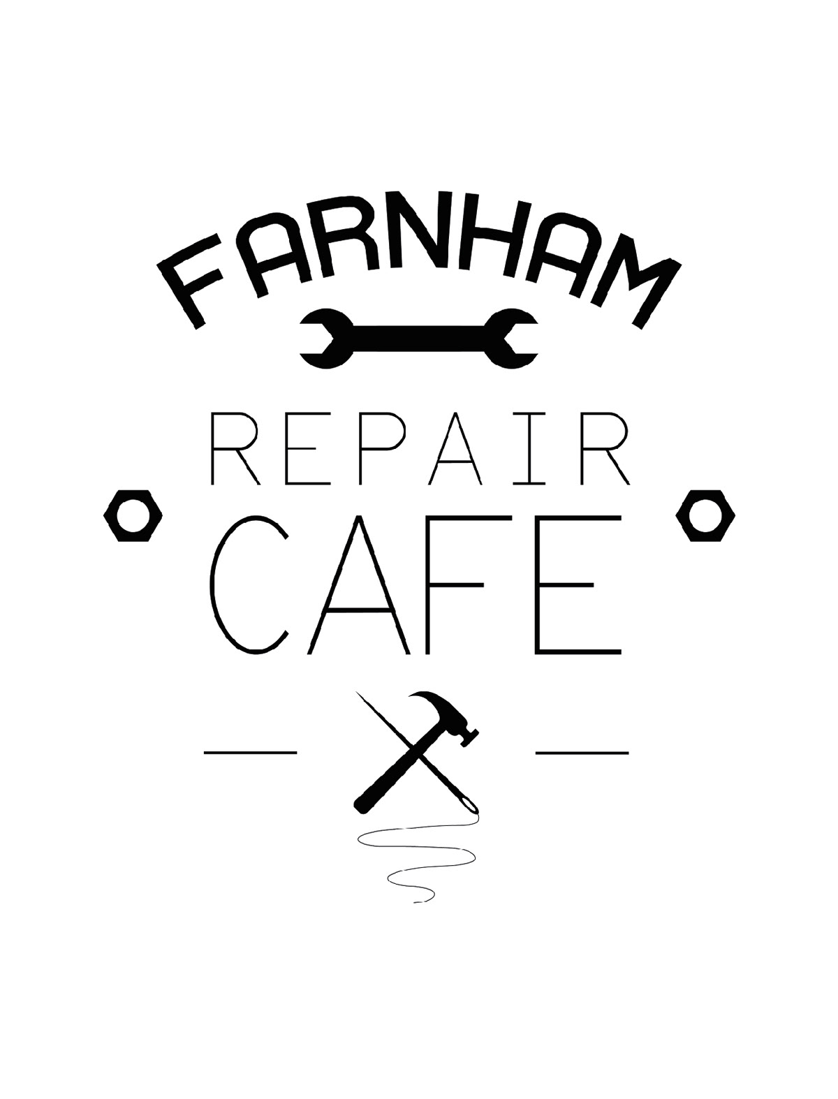 repair cafe logo stacked green environmental Sustainable hammer Needle thread DIY