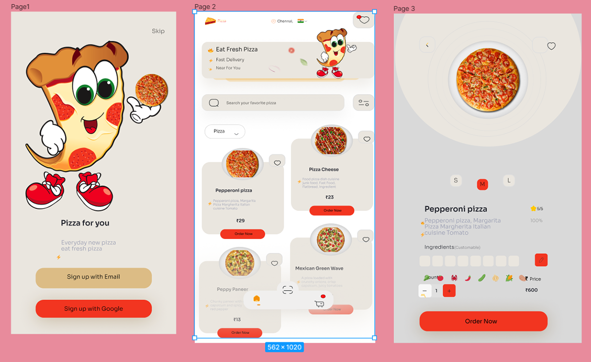 UI ux food ordering Pizza design branding  adobe illustrator visual identity app