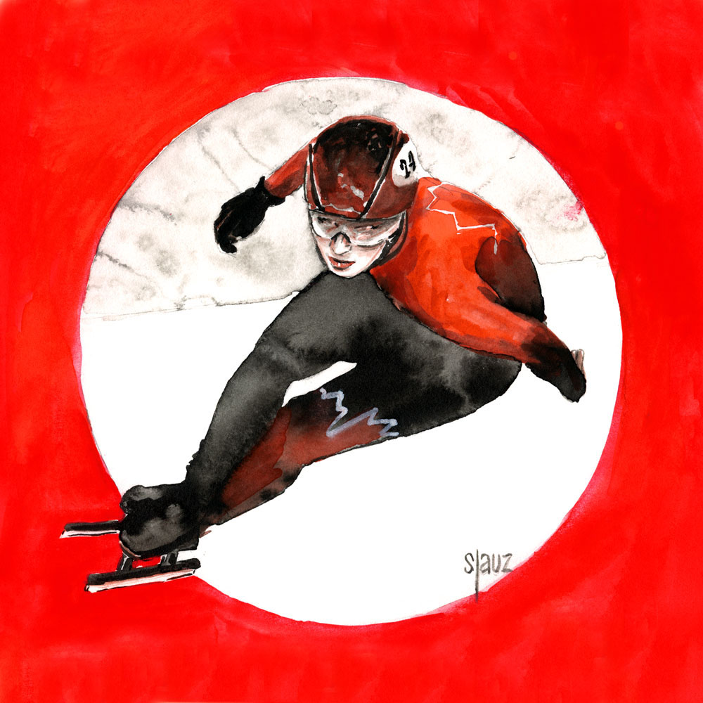 Pyeongchang2018 slauz ILLUSTRATION  portrait stephane lauzon teamcanada medals watercolor ink olympic