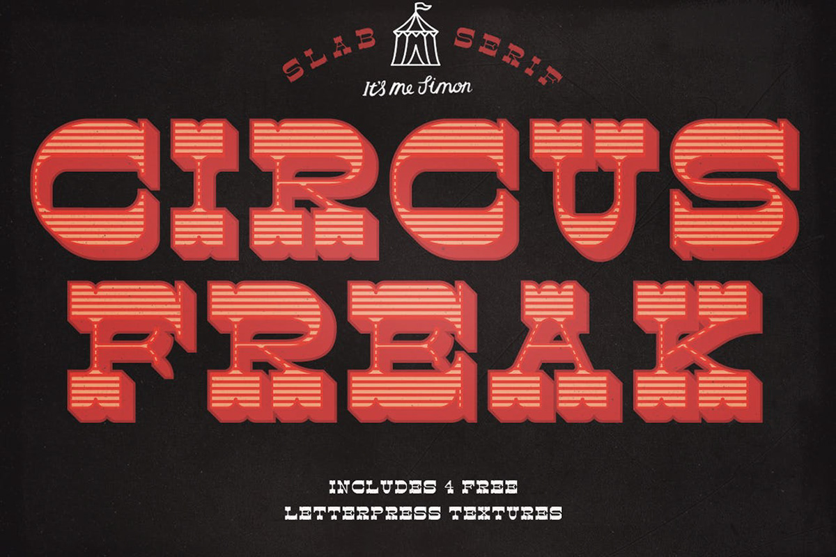 Display slab serif font Circus american chromatic vintage letterpress woodtype
