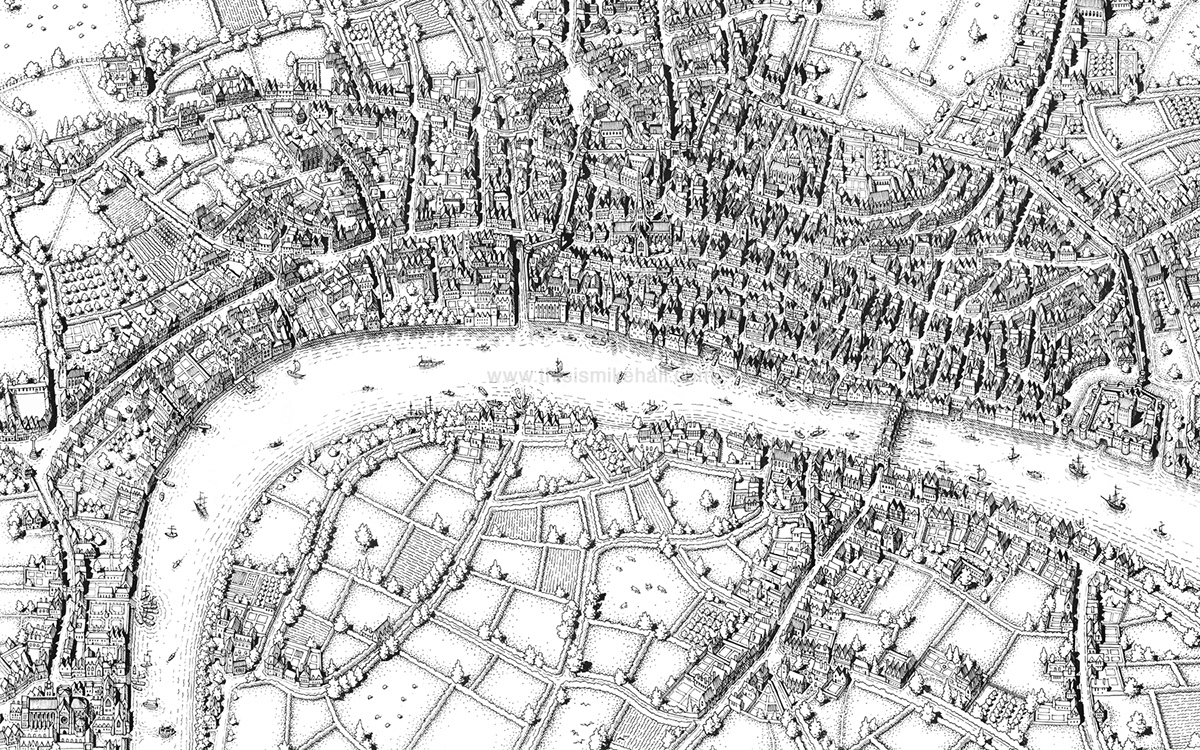 16th Century c16th Drawing  historic history London map thomas more tudor