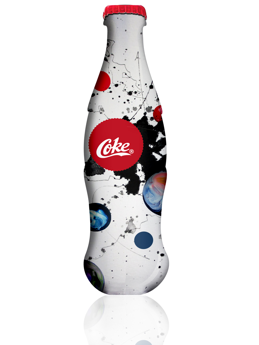 Coca Cola limited edition bottle experimental poster milk paint