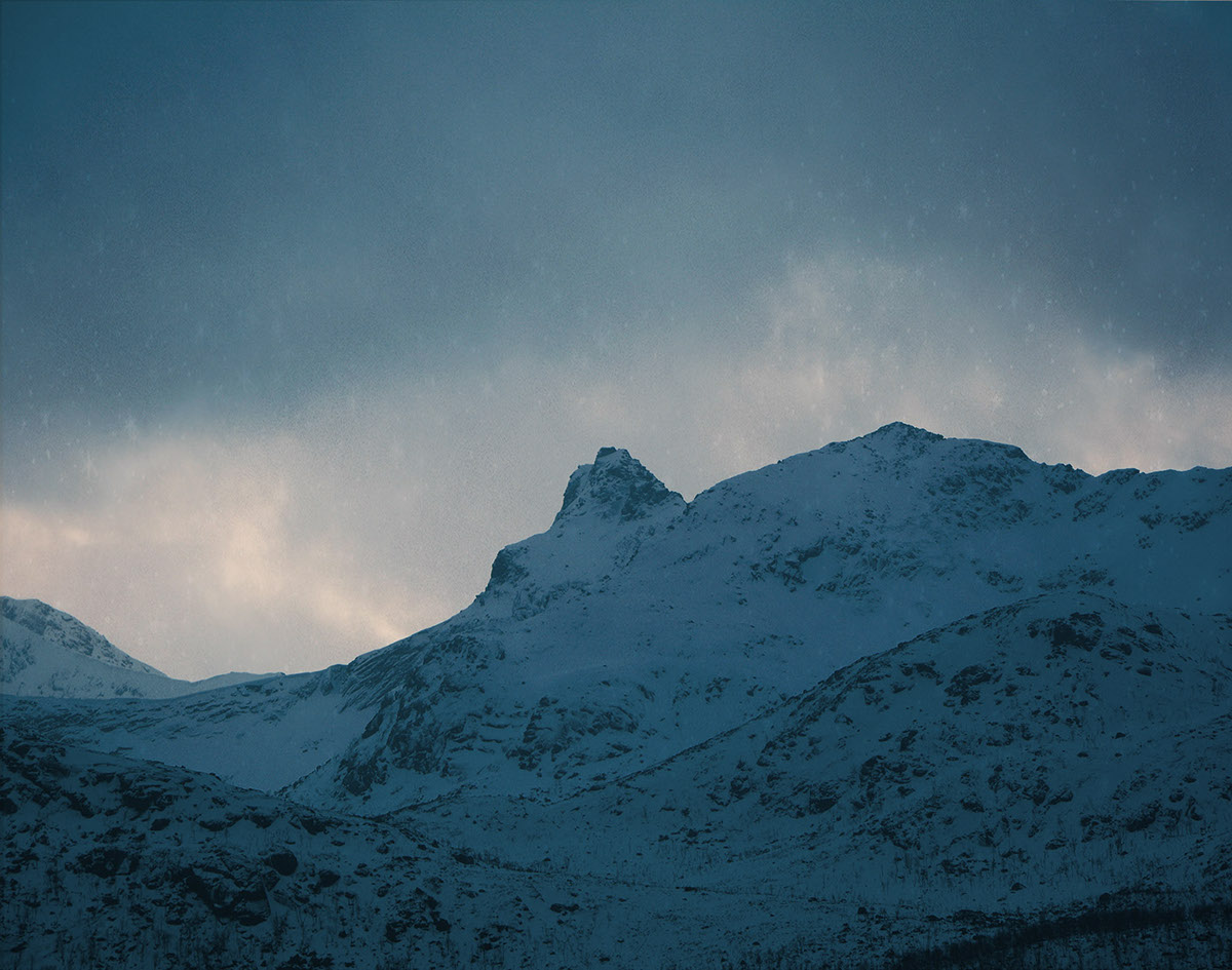 Landscape mountains atmosphere darkness blue light winter norway Arctic Circle ice
