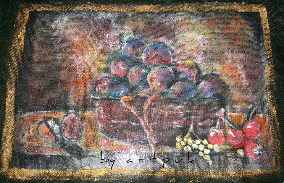 Tablecloth hand-painted tablecloth hand-made Chardin still life