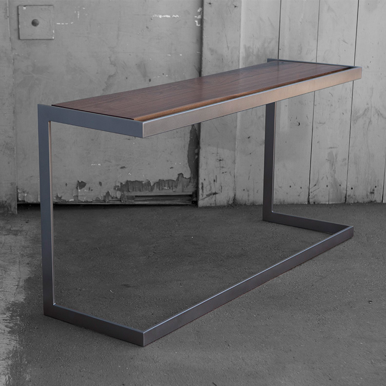 suspended desk table end furniture design walnut steel industrial modern minimal