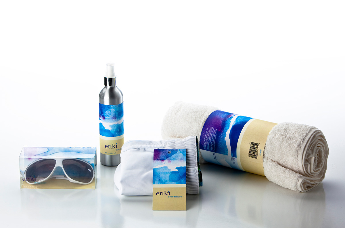 Logo Design watercolor  blue  water  design  sunglasses beach towel  sunscreen  boardshorts summer