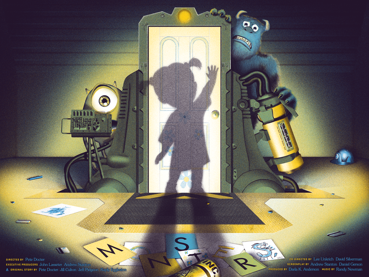 disney Monsters Inc pixar screen print Poster Design movie poster friendship Scary monster