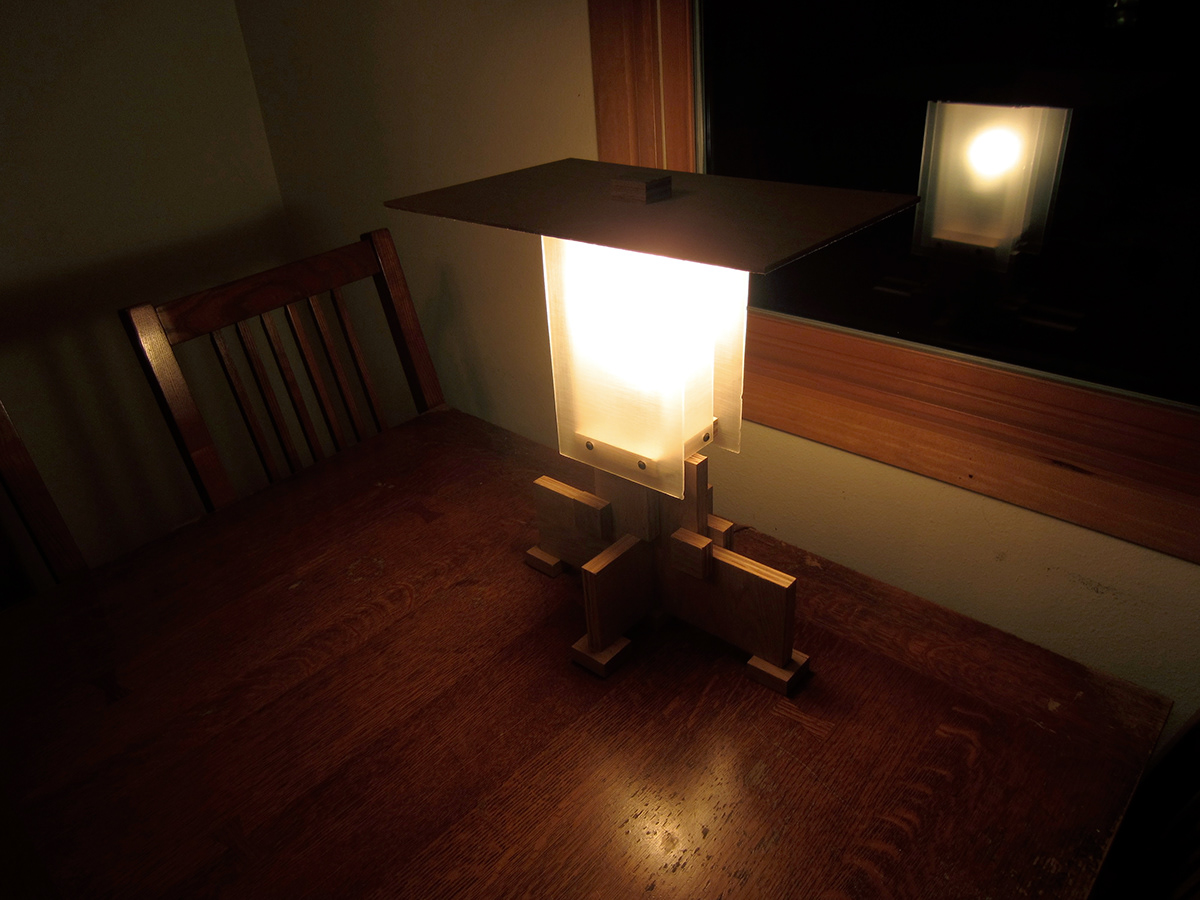 Lamp furniture light lighting electrical adfed plywood wood Carpentry Lightbulb Frank Lloyd Wright prairie school