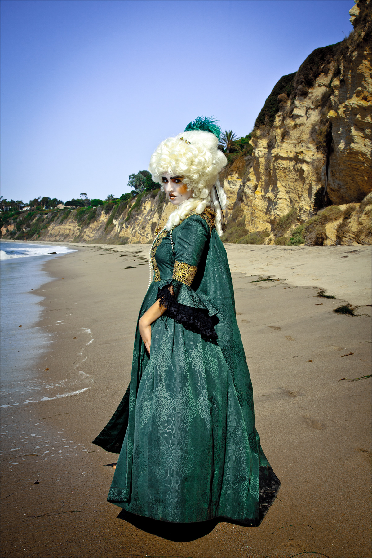 marie antoinette 18th century beach  nature period historical hair texture light location costume pattern Fashion  makeup green