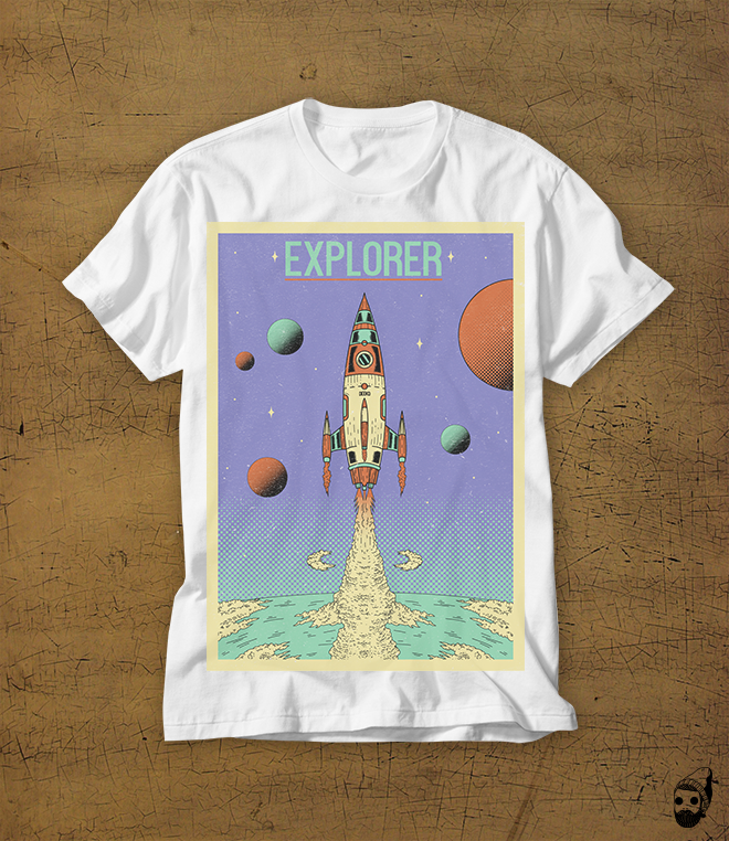 Space  astronaut rocket robot exploration t-shirt ILLUSTRATION  poster planet star