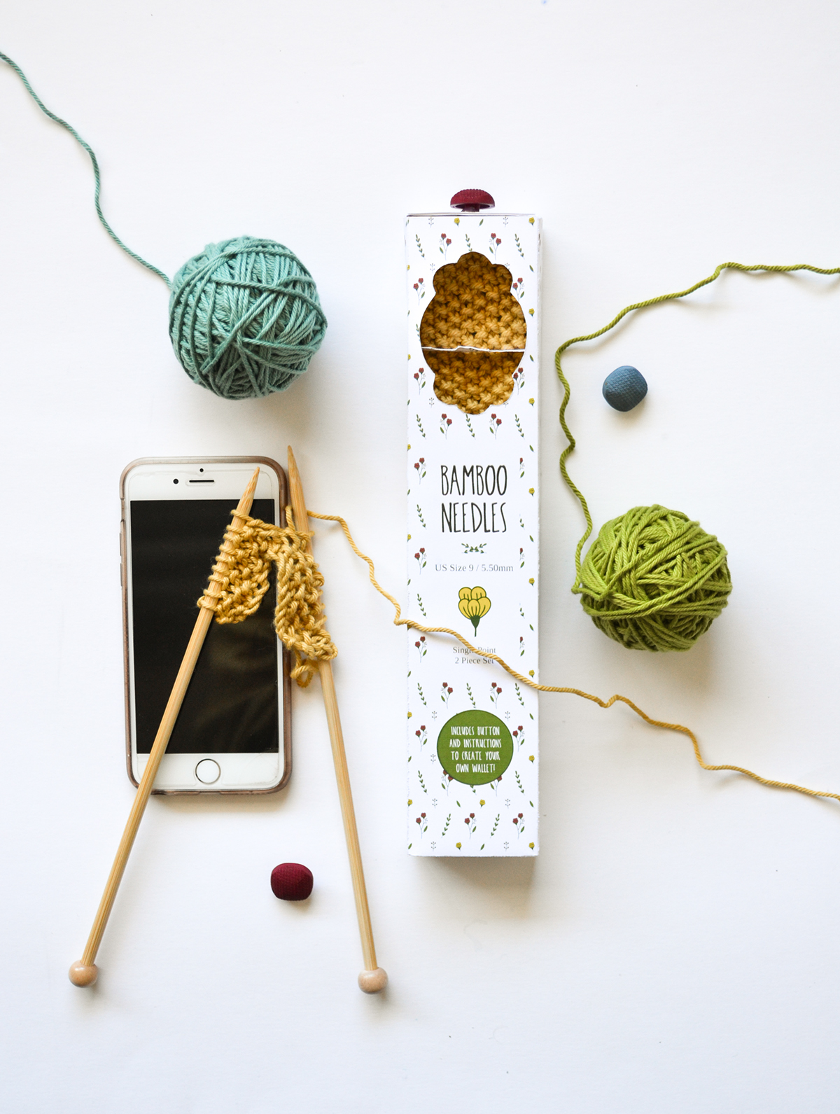 knitting needles bamboo pattern floral cute novelty button craft seed stitch qr ux Interface tutorial