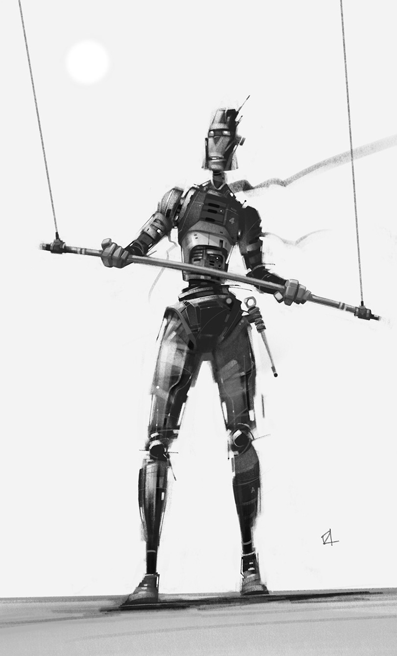 android Monochromatic science fiction Digital Art  robot Scifi whimsical