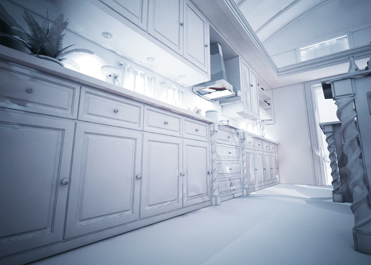 3D Rendering rhinoskin studios punnen thomas 3d matte Transitional Kitchen custom kitchen