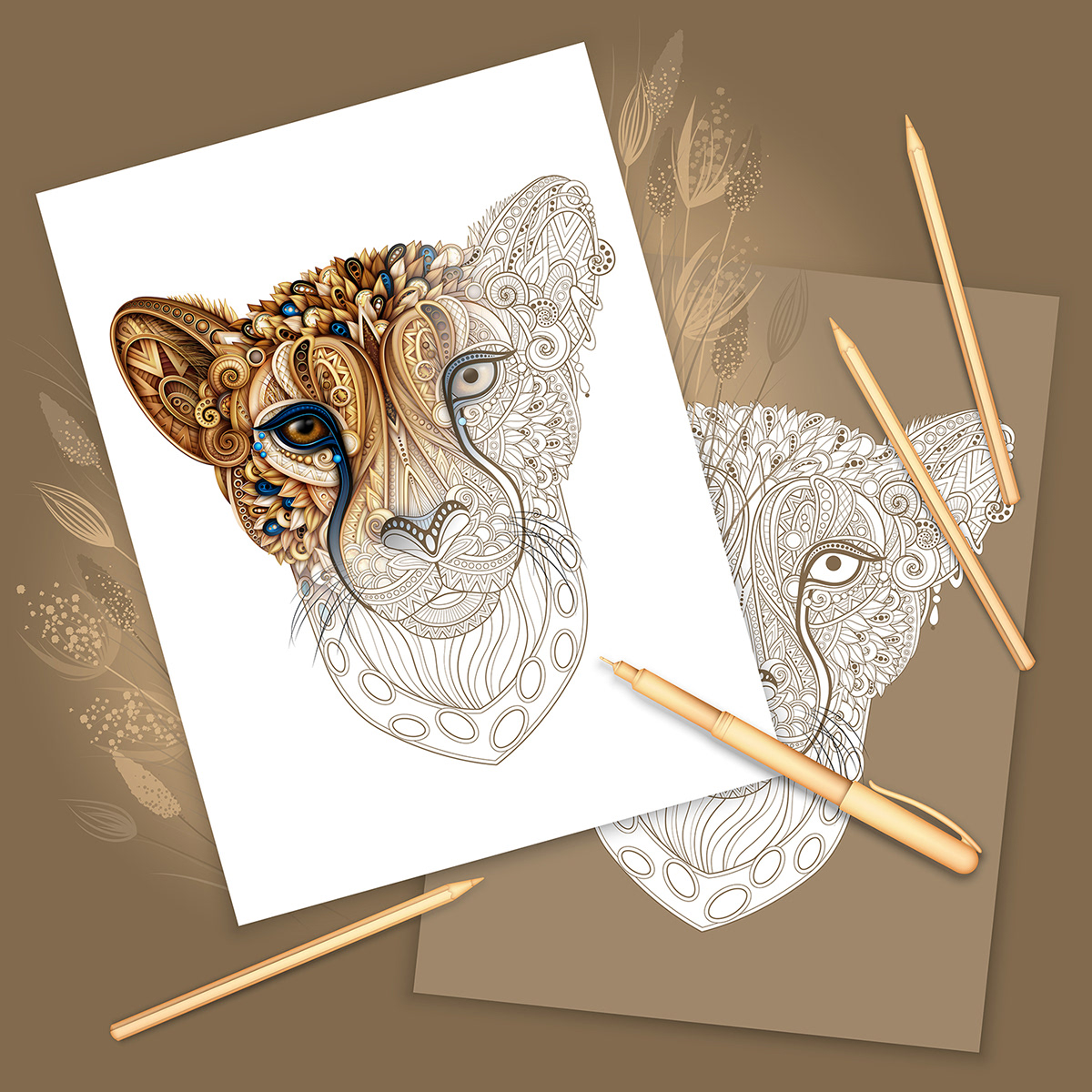 africa vector animal cheetah ornament print ILLUSTRATION  3D digital illustration realistic vector