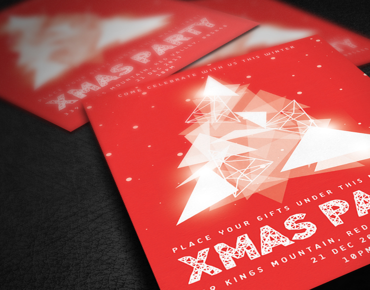 xmas Christmas flyer poster gifts santa party red Tree  Magic   triangle lights snow texture concept